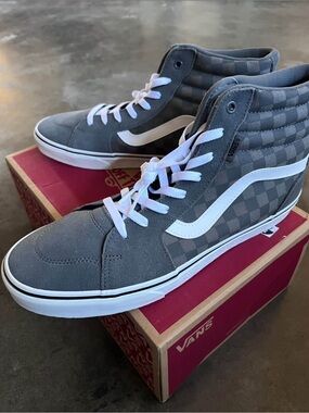 Vans Gray Checkerboard High-Top Sneakers - White Stripe ( Perfect Condition)❤️